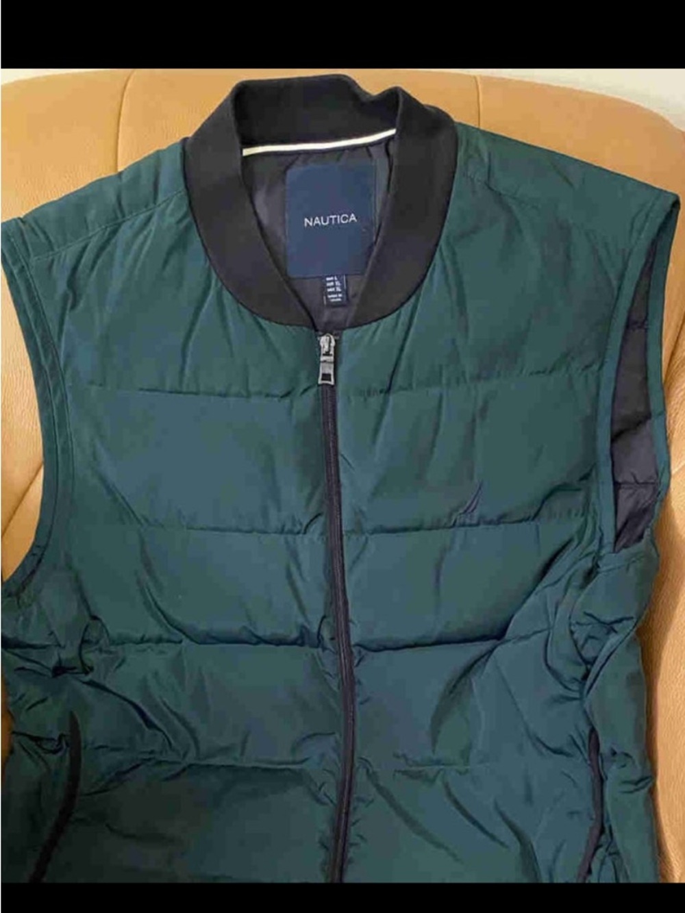 Nautica Men's Forest Green Quilted Puffer Vest with Black Trim